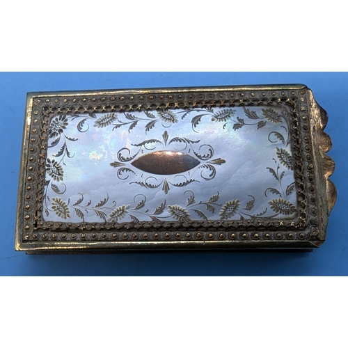 199 - A Mother Of Pearl And Yellow Metal Velvet Lined Prayer Box - 8.5 x 5 x 1cm