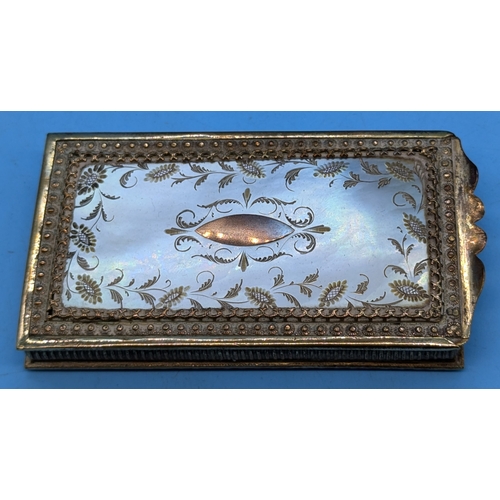 199 - A Mother Of Pearl And Yellow Metal Velvet Lined Prayer Box - 8.5 x 5 x 1cm