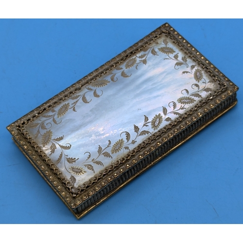 199 - A Mother Of Pearl And Yellow Metal Velvet Lined Prayer Box - 8.5 x 5 x 1cm