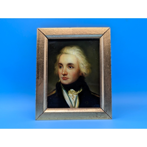 254 - An Antique Miniature Portrait Of Horatio Lord Nelson - Oil On Metal - 10 x 8cm