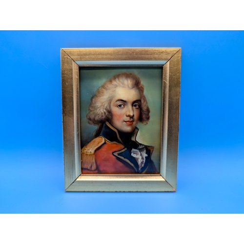 255 - An Antique Miniature Portrait of King George IV Prince of Wales In British Army Uniform - Oil On Met... 