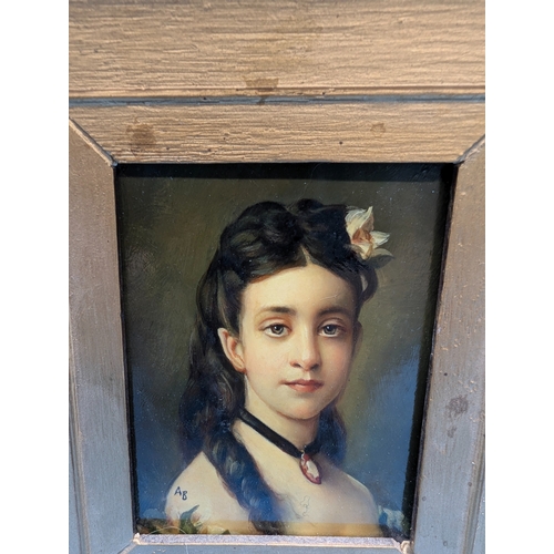 256 - An Oil On Porcelain Reproduction Miniature Of 'The Beautiful American' By Xavier Winterhalter - Init... 