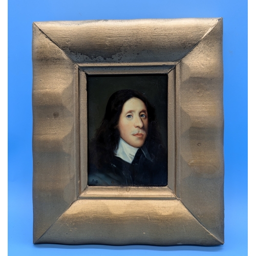 257 - A Miniature Oil On Porcelain Of Oliver Cromwell - Initialled A.B.