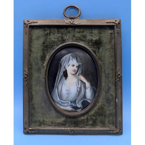 260 - An Oval Miniature Painting Of A Lady - Oil On Porcelain - 15 x 12.5cm In Frame