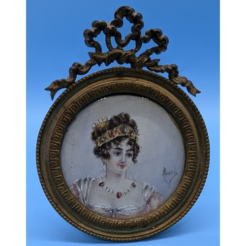 266 - A Miniature Portrait Of Caroline Murat - Signed Nicolo Rossi - Watercolour And Gouache On Ivory - 6c... 