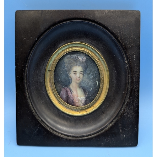 267 - An 18th Century Portrait Of A Young Lady (Circa 1790) On Ivory - 5.5 x 5cm - Frame 10.5 x 9.5cm 

Iv... 