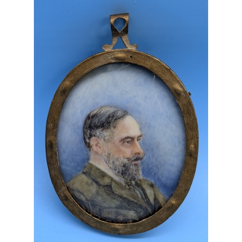 269 - An Edwardian Miniature Portrait Of A Distinguished Gentleman. Watercolour And Gouache On Ivory - Sig... 