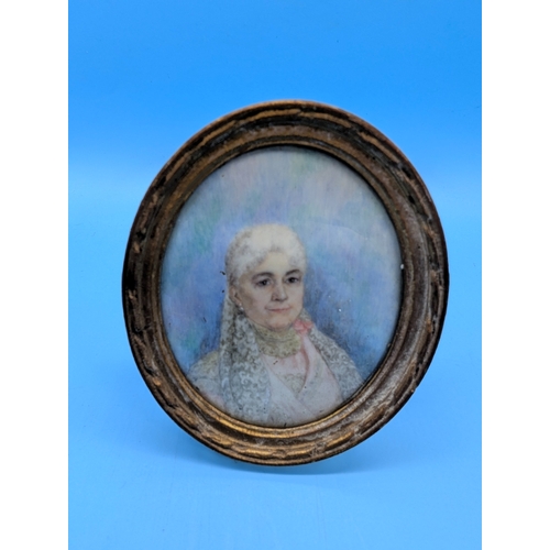 274 - A Portrait Miniature Of A Lady - Mid-Late 19th Century Watercolour and Gouache On Ivory In An Oval '... 