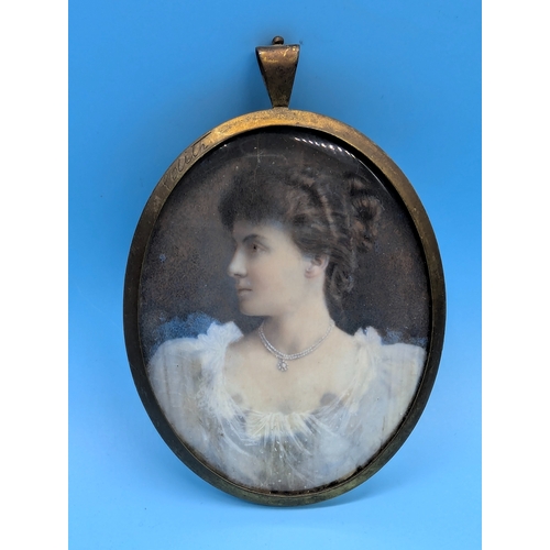 277 - A Portrait Miniature Of An Edwardian Lady - Watercolour And Gouache On Ivory In Oral Frame - 6.5 x 8... 