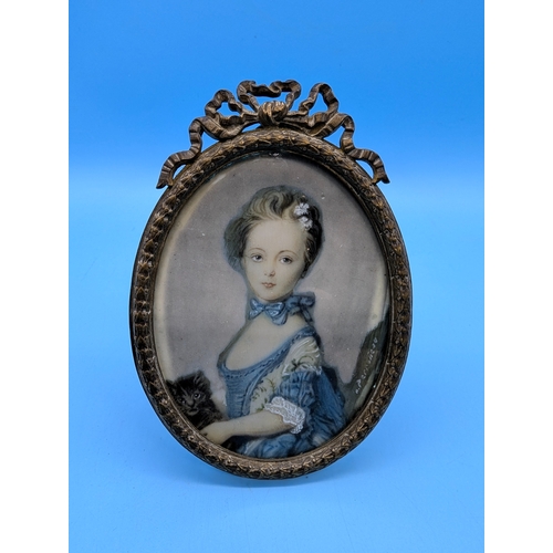 278 - A Portrait Miniature Of A Young Girl And Kitten - Signed 'A. Perronesu' - 9 x 7cm 

Ivory Certificat... 