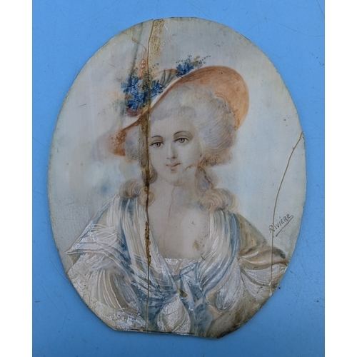 283 - A Portrait Miniature Of A Lady. Watercolour And Gouache On Ivory. Signed 