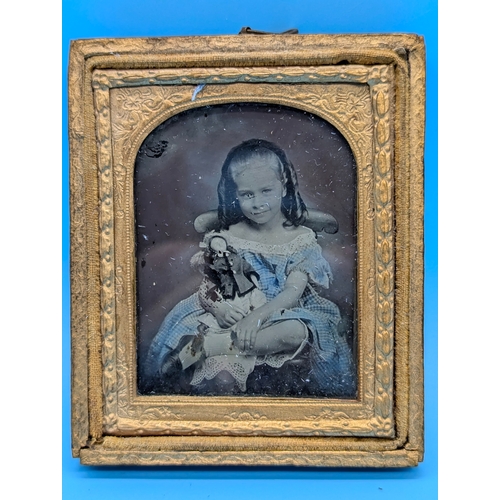 284 - A Hand Coloured Tintype Of A Young Girl With Her Doll 6 x 8cm