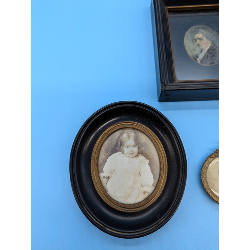 287 - An Antique Framed Photograph Of A Young Girl, Sweetheart Portrait, Brooch And Miniature Print of A G... 