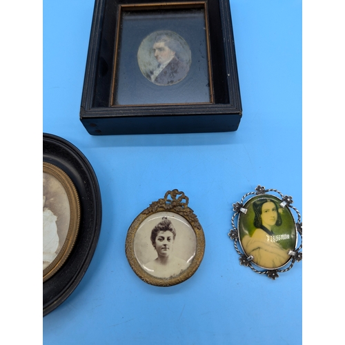 287 - An Antique Framed Photograph Of A Young Girl, Sweetheart Portrait, Brooch And Miniature Print of A G... 