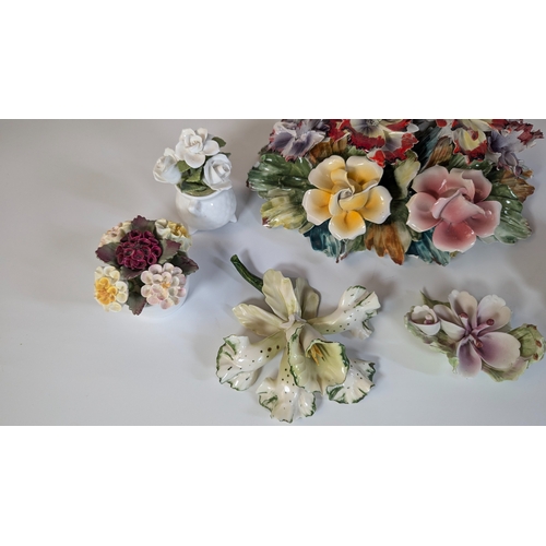 60 - An Assortment of Flower Ornaments Including Coalport and Ainsley (some chipping)