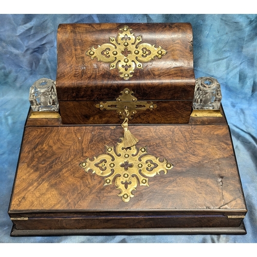 13 - A Victorian Brass Bound Writing Slope an Stationary Box