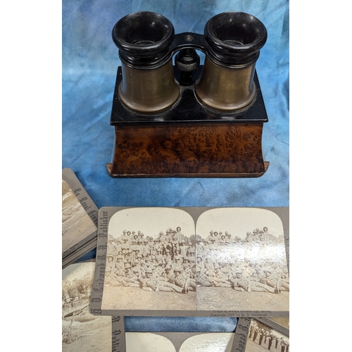 15 - An Antique Stereo Viewer and 21 x Boer War Stereo Cards