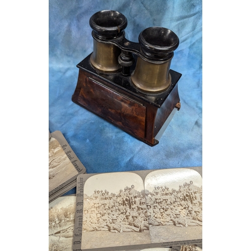 15 - An Antique Stereo Viewer and 21 x Boer War Stereo Cards