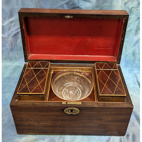 17 - An Antique Victorian Mahogany Tea Caddy with Bowl