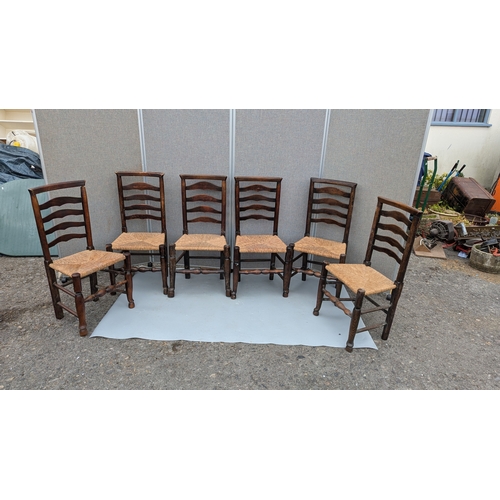 1823 - 6x Ladderback, Rattan Seated Chairs In Need Of Attention To Joints