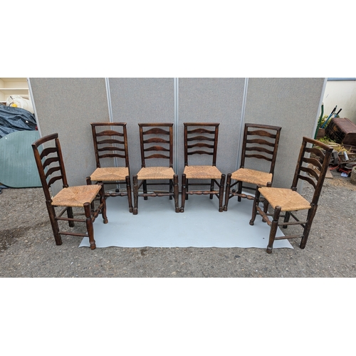 1823 - 6x Ladderback, Rattan Seated Chairs In Need Of Attention To Joints