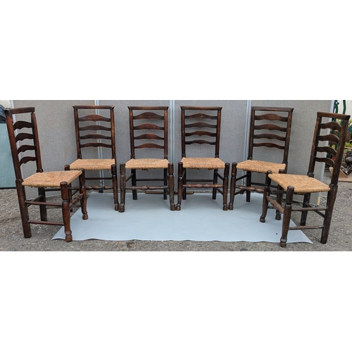 1823 - 6x Ladderback, Rattan Seated Chairs In Need Of Attention To Joints