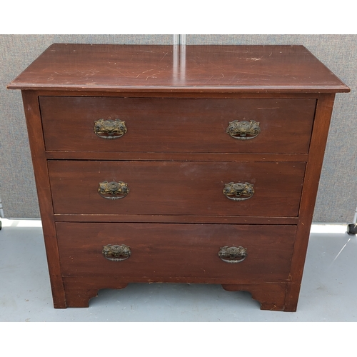 1810 - Antique 3 Drawer Chest With Brass Handles - Top In Need Of Attention As Pictured - 85 x 93 x 49cm