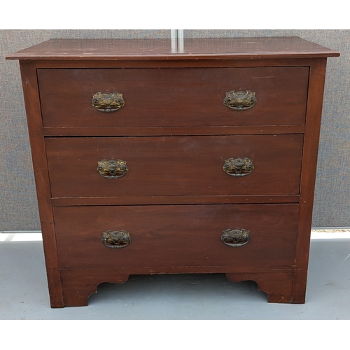 1810 - Antique 3 Drawer Chest With Brass Handles - Top In Need Of Attention As Pictured - 85 x 93 x 49cm