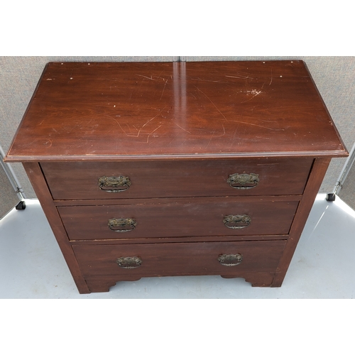 1810 - Antique 3 Drawer Chest With Brass Handles - Top In Need Of Attention As Pictured - 85 x 93 x 49cm