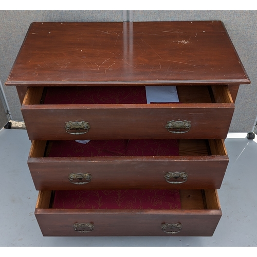 1810 - Antique 3 Drawer Chest With Brass Handles - Top In Need Of Attention As Pictured - 85 x 93 x 49cm