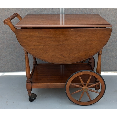 368 - Vintage Cartwheel Service Trolley With Extending Leaves - 74 x 54 (closed) 114 (open) x 84cm