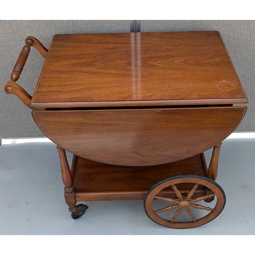 368 - Vintage Cartwheel Service Trolley With Extending Leaves - 74 x 54 (closed) 114 (open) x 84cm