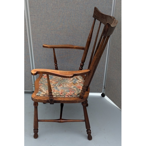 371 - A Stick Backed Windsor Chair With Upholstered Seat