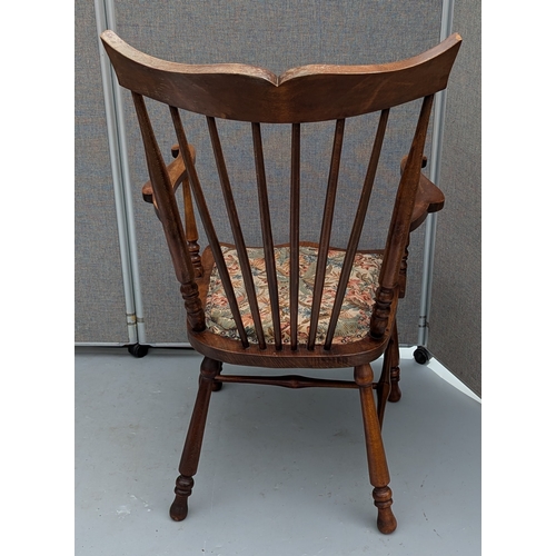 371 - A Stick Backed Windsor Chair With Upholstered Seat