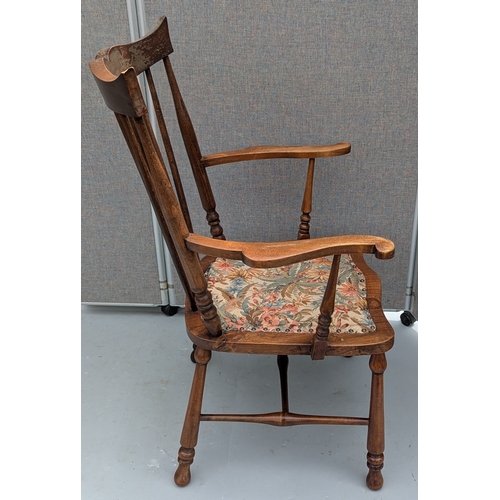 371 - A Stick Backed Windsor Chair With Upholstered Seat