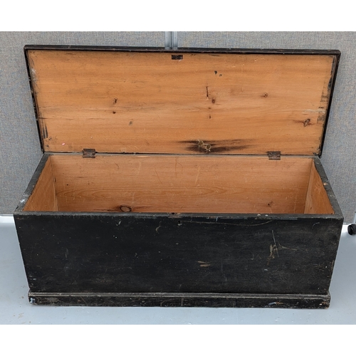 1811 - Vintage Black Painted Storage Trunk - 45 x110 x 43cm