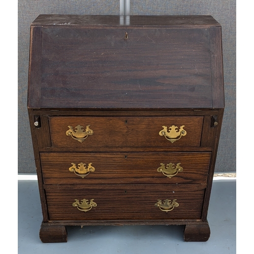 1813 - Dark Wood Bureau With Brass Handles