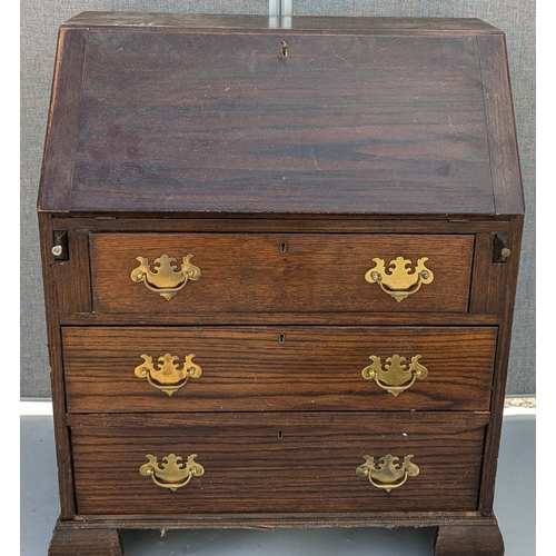 1813 - Dark Wood Bureau With Brass Handles