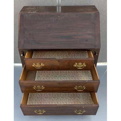 1813 - Dark Wood Bureau With Brass Handles