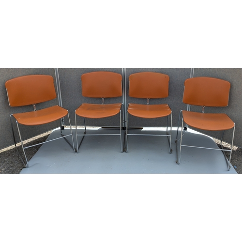 1814 - Set of 4 Burnt Orange And Chrome Stacking Chairs