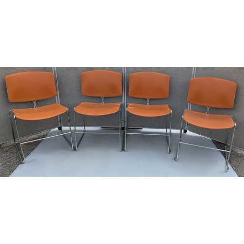 1814 - Set of 4 Burnt Orange And Chrome Stacking Chairs