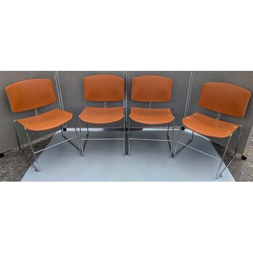 1815 - Set of 4 Burnt Orange And Chrome Stacking Chairs