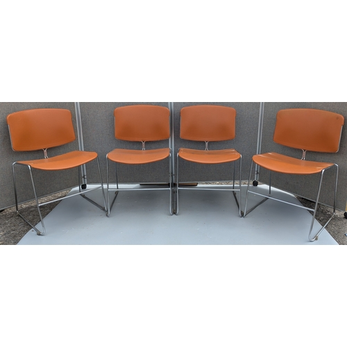 1815 - Set of 4 Burnt Orange And Chrome Stacking Chairs