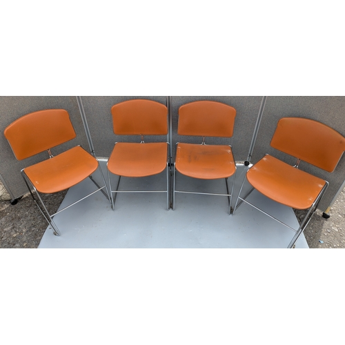 1815 - Set of 4 Burnt Orange And Chrome Stacking Chairs