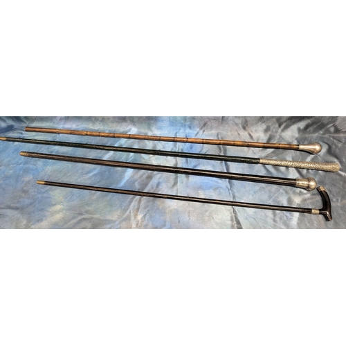 2 - 4 Silver Handled/Collared Walking Sticks