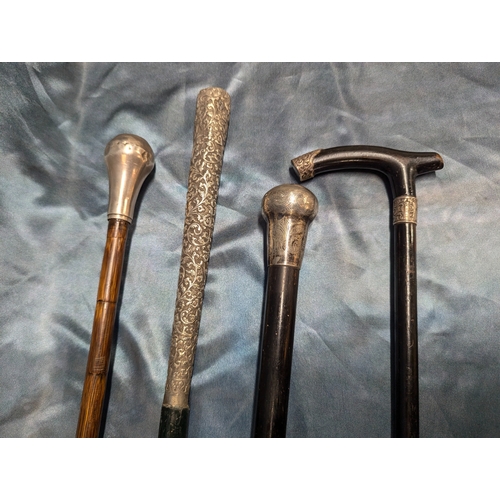 2 - 4 Silver Handled/Collared Walking Sticks