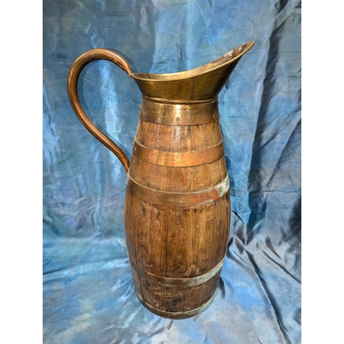 3 - A Large Wood, Brass And Copper Coopered Pitcher - 66cm Tall