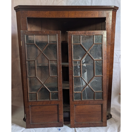 1154 - Oak Wall Hanging Corner Cupboard With Glass Doors - 105 x 91 x 45cm