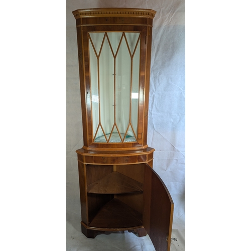 1159 - Inlaid Corner Display Cabinet With 2 Glass Shelves And Light - 183 x 68 x 48cm