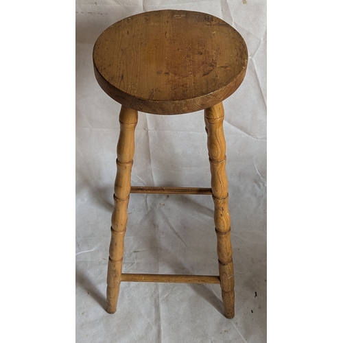 1166 - Pine Bar Stool, Pie Crust Table And 2 Plant Stands